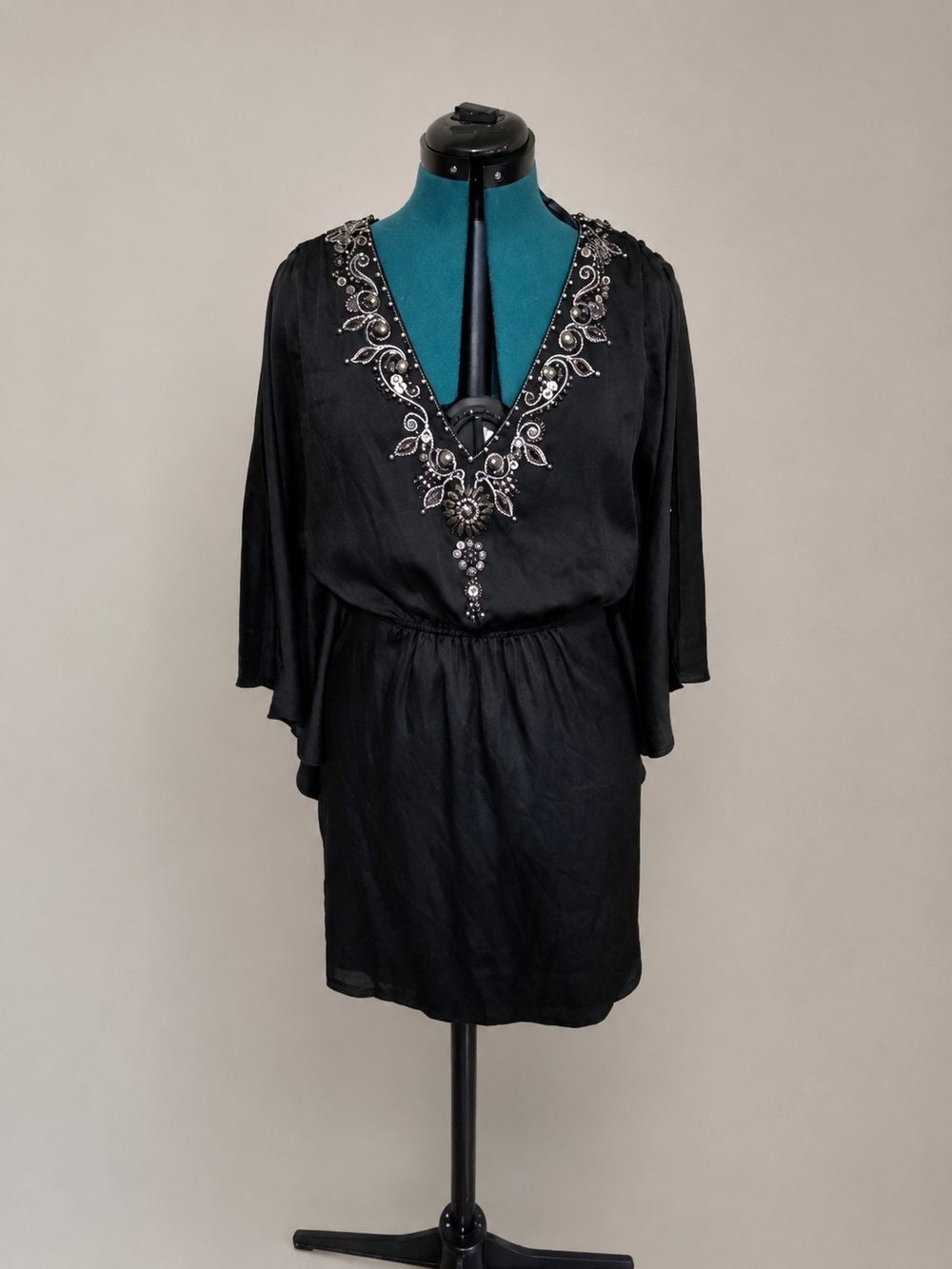 White House Black Market Black Embellished V-Neck Dress